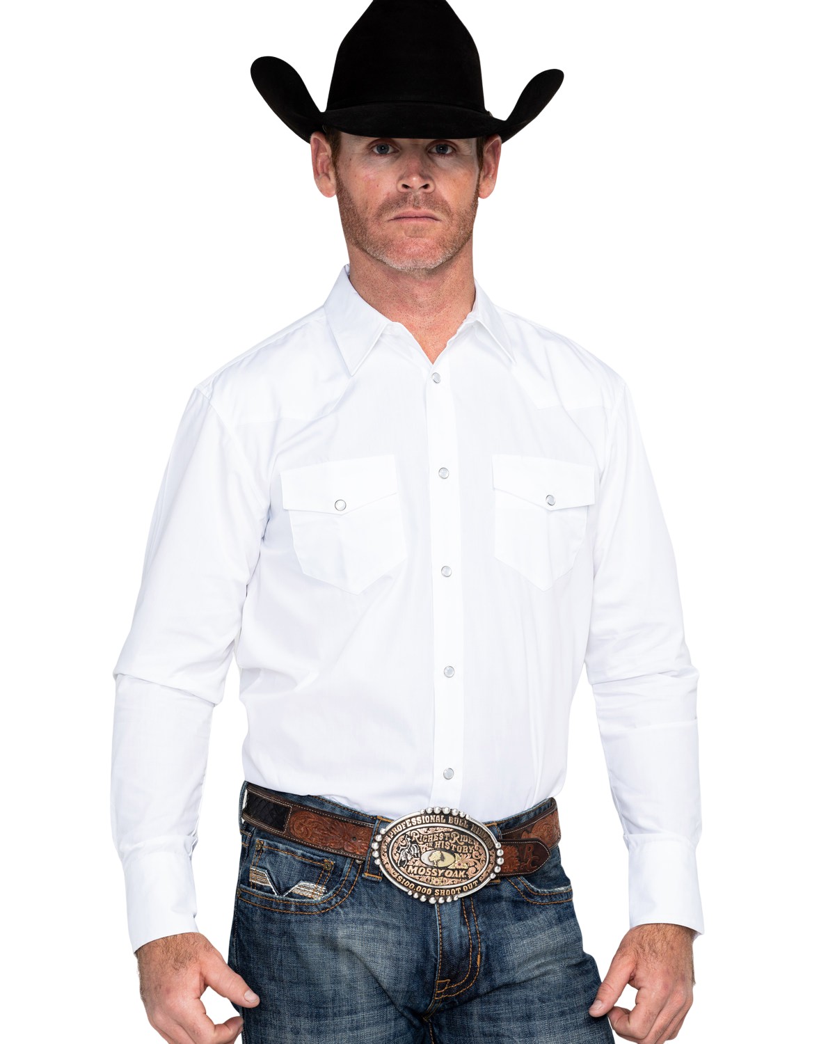 Gibson Trading Co Men's Solid Long Sleeve Pearl Snap Western Shirt White  Large